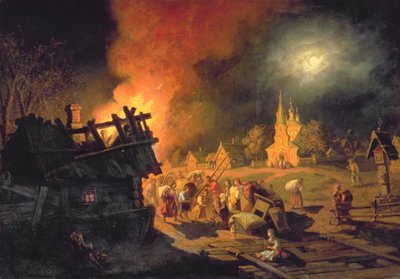 Incendio en el pueblo de Leonid Ivanovich Solomatkin